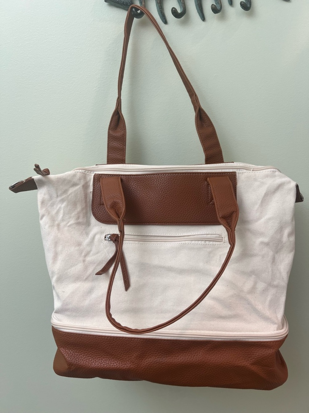 Graf Lantz Carry on Travel and Weekend Bag Canvas Vegan Leather Tote Bag NWOT